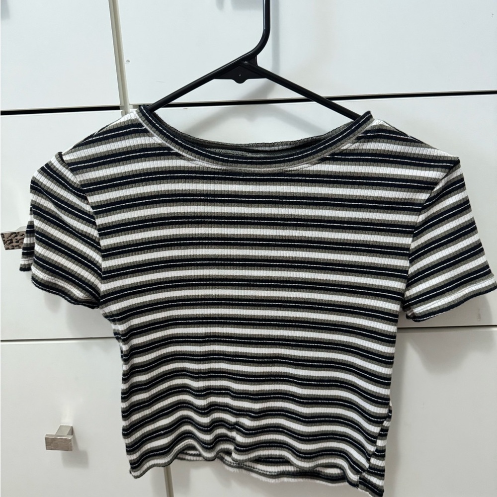 Striped Black Green and White Women's Top